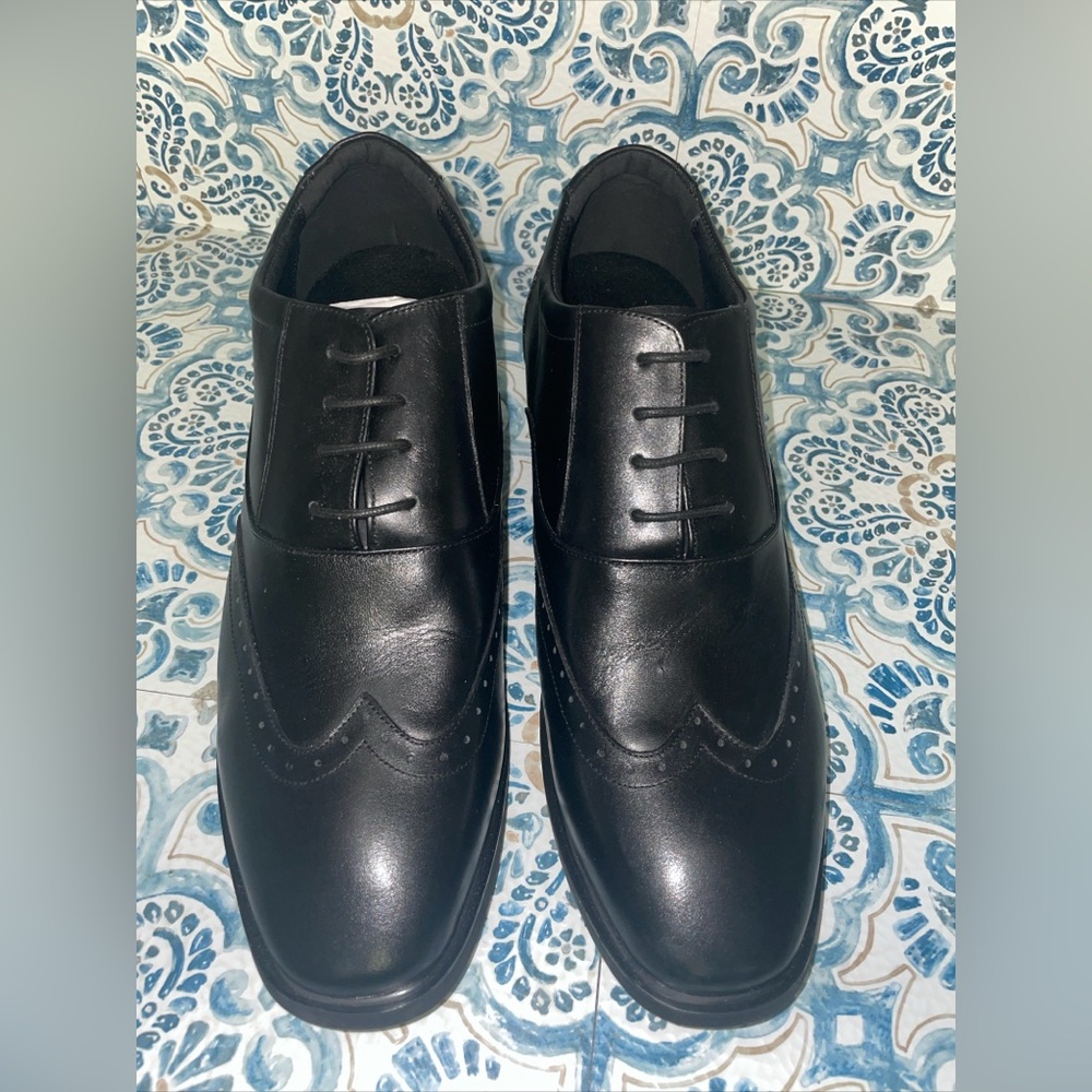 CALTO Men's Invisible Height Increasing Elevator Black Leather Lace-up Shoes